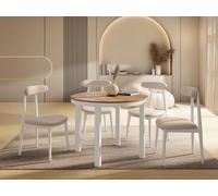 WFL GROUP Round Extendable Dining Table with White Metal Frame - Table with White Metal Legs in Loft Style - Space-Saving Table for Living Room, Dining Room Or Kitchen - Oak Craft - 100 to 180 cm