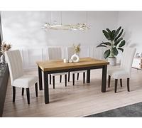 WFL GROUP Table à Manger Extensible Rectangulaire Moderne - Gain De Place - Pieds en Bois Noir - Fabriqué en UE - 160 X 90 Cm - Chêne Lancelot