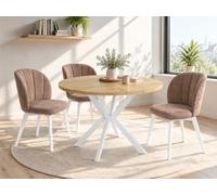 WFL GROUP Table à Manger Extensible Ronde - Table Style Loft avec Blanc Pieds en Métal - 100 à 180 Cm - Table Ronde Style Industriel pour Le Salon - Compacte - Chêne Lancelot - 100 Cm
