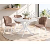 WFL GROUP Table à Manger Extensible Ronde - Table Style Loft avec Blanc Pieds en Métal - 100 à 180 Cm - Table Ronde Style Industriel pour Le Salon - Compacte - Marbre Blanc - 100 Cm