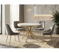 WFL GROUP Table à Manger Extensible Ronde - Table Style Loft avec Doré Pieds en Métal - 90 à 170 Cm - Table Ronde Style Industriel pour Le Salon - Compacte - 90 Cm - Blanc