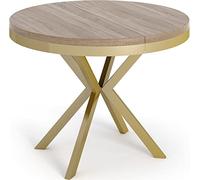 WFL GROUP Table à Manger Extensible Ronde - Table Style Loft avec Doré Pieds en Métal - 90 à 170 Cm - Table Ronde Style Industriel pour Le Salon - Compacte - 90 Cm - Chêne Sonoma