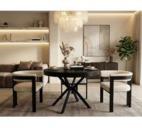 WFL GROUP Table à Manger Extensible Ronde - Table Style Loft avec Pieds en Métal - 90 à 170 Cm - Table Ronde Style Industriel pour Le Salon - Compacte - Noir - 100 Cm