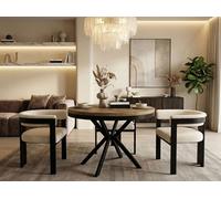 Table à Manger Extensible Ronde - Table Style Loft Avec Pieds En Métal - 90 à 170 Cm - Table Ronde Style Industriel Pour Le Salon - Compacte - Chêne