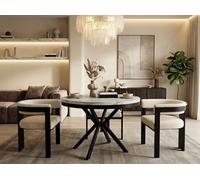 WFL GROUP Table à Manger Extensible Ronde - Table Style Loft avec Pieds en Métal - 90 à 170 Cm - Table Ronde Style Industriel pour Le Salon - Compacte - Marbre Blanc - 90 Cm