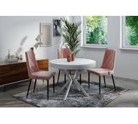WFL GROUP Table à Manger Extensible Ronde - Table Style Loft avec Pieds en Métal Blancs - 100 à 180 Cm - Table Ronde Style Industriel pour Le Salon - Compacte - 100 Cm - Blanc