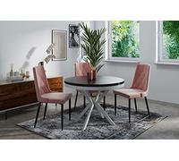 WFL GROUP Table à Manger Extensible Ronde - Table Style Loft avec Pieds en Métal Blancs - 120 à 200 Cm - Table Ronde Style Industriel pour Le Salon - Compacte - 120 Cm - Noir
