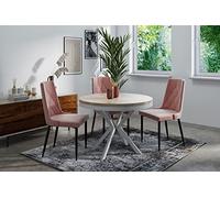 WFL GROUP Table à Manger Extensible Ronde - Table Style Loft avec Pieds en Métal Blancs - 90 à 170 Cm - Table Ronde Style Industriel pour Le Salon - Compacte - 90 Cm - Chêne Sonoma