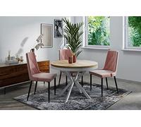 WFL GROUP Table à Manger Extensible Ronde - Table Style Loft avec Pieds en Métal Blancs - 90 à 170 Cm - Table Ronde Style Industriel pour Le Salon - Compacte - 90 Cm - Chêne Craft