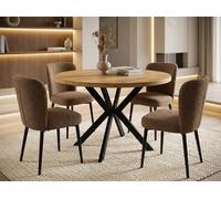 WFL GROUP Table à Manger Extensible Ronde - Table Style Loft avec Pieds Noirs en Métal - 120 à 200 Cm - Table Ronde Style Industriel pour Le Salon - Compacte - Chêne Craft - 120 Cm
