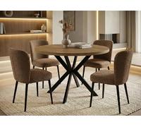 Table à Manger Extensible Ronde - Table Style Loft Avec Pieds Noirs En Métal - 120 à 200 Cm - Table Ronde Style Industriel Pour Le Salon - Compacte -