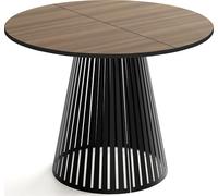 WFL GROUP Table à Manger Ronde Extensible avec Lamelles Style Loft - 100 à 180 Cm - Design Industriel avec Pieds en Métal Noir, Gain De Place pour Salon Ou Salle à Manger - Marron Noyer