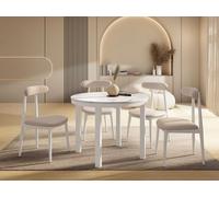 WFL GROUP Table à Manger Ronde Extensible avec Pieds Métalliques Blancs - Table Industrielle - Table Gain De Place pour Salon, Salle à Manger Ou Cuisine - 100 Cm à 180 Cm - Marbre Blanc