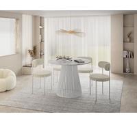 WFL GROUP Table à Manger Ronde Extensible Style Loft - 100 à 180 Cm - Design Industriel avec Pieds en Métal Blanc, Gain De Place pour Salon Ou Salle à Manger - Marbre Blanc