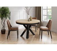WFL GROUP Table à Manger Ronde Extensible Style Loft - Table Industrielle avec Pieds en Métal Noir - Gain De Place pour Salon Et Séjour - Chêne Sonoma - 100 Cm