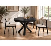 Table à Manger Ronde Extensible Style Loft - Table Industrielle Avec Pieds En Métal Noir - Gain De Place Pour Salon Et Séjour - Noir - 120 Cm