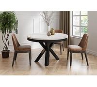 WFL GROUP Table à Manger Ronde Extensible Style Loft - Table Industrielle avec Pieds en Métal Noir - Gain De Place pour Salon Et Séjour - Marbre Blanc - 100 Cm