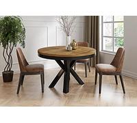 WFL GROUP Table à Manger Ronde Extensible Style Loft - Table Industrielle avec Pieds en Métal Noir - Gain De Place pour Salon Et Séjour - Chêne Lefkas - 100 Cm