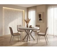 WFL GROUP Table à Manger Ronde Extensible Style Loft - Table Industrielle avec Pieds Métalliques Gris-Beige Cachemire - Table Gain De Place pour Salon - Blanc - 120 à 200 Cm