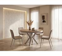 WFL GROUP Table à Manger Ronde Extensible Style Loft - Table Industrielle avec Pieds Métalliques Gris-Beige Cachemire - Table Gain De Place pour Salon - Chêne Lancelot - 120 à 200 Cm