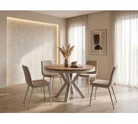 WFL GROUP Table à Manger Ronde Extensible Style Loft - Table Industrielle avec Pieds Métalliques Gris-Beige Cachemire - Table Gain De Place pour Salon - Chêne Craft Or - 120 à 200 Cm