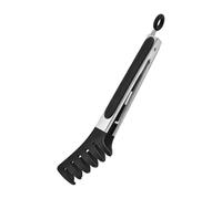 Wfq836 Pince à pâtes en acier inoxydable avec pointes en silicone - Pince de service antidérapante pour pâtes, spaghettis, cuisine, pâtisserie, barbecue - Noir - 25,7 x 5,8 cm