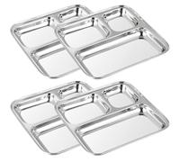 WG Lot de 4 assiettes en acier inoxydable pour enfants, 3 plateaux divisés | Assiettes plates de qualité supérieure, plateaux à compartiments en métal, assiettes de 25,4 cm pour tout-petits, adultes