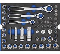 WGB Das Werkzeug Jeu de clés à douilles avec cliquet et douilles 47 pièces en mousse | 1/4" + 3/8" + 1/2" Set Module 6510