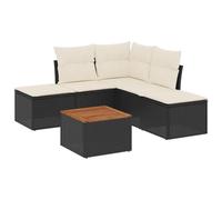 WGYHOME Ensemble de 6 canapés de jardin en polyrotin noir avec espace de rangement et coussins, pour terrasse, balcon et jardin, résistant aux UV, aux intempéries, modulaire