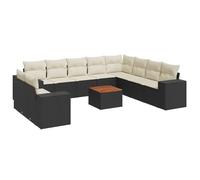 WGYHOME Ensemble de canapé de jardin en polyrotin noir, 11 pièces, avec espace de rangement, sacs imperméables et coussins amovibles, pour terrasse, jardin et cour