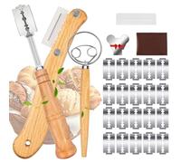 WhaleO Lame Boulanger avec 20 Lames, Grignette Boulanger avec Manche en Chêne, Boulanger Slashing Outil pour Grigner Pâte Graver Pain Cuisine Accessoire de Boulangerie, Kit Boulangerie