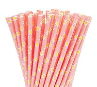 Whaline Lot de 100 pailles jetables en papier motif marguerites roses pour printemps, anniversaire, fête prénatale, fête, jus de fruits, shakes, cocktails