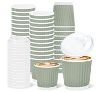 Whaline Lot de 100 tasses à expresso jetables avec couvercles, vert sauge, 118 ml, gobelets en papier ondulé ondulé isolé pour la maison, le bureau, les fêtes