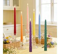 Whaline Lot de 12 bougies coniques en spirale colorées de 25,4 cm, 12 couleurs, bougies torsadées sans gouttes longues non parfumées pour décoration de la maison