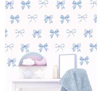 Whaline Lot de 12 feuilles de stickers muraux tendance avec nœud bleu clair aquarelle pour chambre d'enfant, fête d'anniversaire, 20 x 30 cm