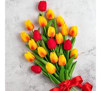 Whaline Lot de 20 tulipes artificielles au toucher réaliste en latex pour maison, jardin, fête de mariage, décoration florale (orange et rouge)