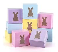 Whaline Lot de 24 boîtes à friandises de Pâques, 4 couleurs bonbon, boîte en carton avec fenêtre en forme de lapin rose, bleu, jaune, violet, cadeau de vacances