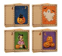 Whaline Lot de 24 cartes de papeterie d'Halloween, design vintage double | Citrouille, fantôme, sorcière, cartes de vœux, carte vierge avec enveloppe et autocollants, fournitures de fête d'Halloween