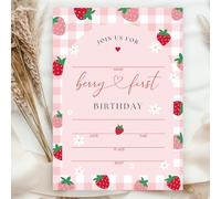 Whaline Lot de 25 cartons d'invitation en papier pour premier anniversaire Motif fraises Rose