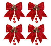 Whaline Lot de 4 nœuds décoratifs à Paillettes pour Sapin de Noël, 25 x 30 cm