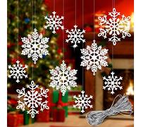 Whaline Lot de 40 Flocons de Neige Blancs à Paillettes pour décoration de Noël avec Corde argentée de 497 cm pour Mariage, Anniversaire, Maison, Arbre de Noël, fenêtre, Porte