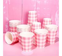 Whaline Lot de 50 gobelets en carton jetables à carreaux de buffle pour Saint-Valentin, anniversaire, boissons froides et chaudes, 255 g - Rose clair