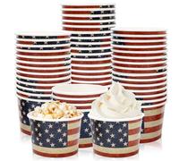 Whaline Lot de 50 gobelets jetables en papier vintage avec drapeau américain - 184,3 g - 4 juillet - Pour dessert, friandises, fête de l'indépendance, décoration