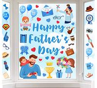 Whaline Lot de 6 feuilles d'autocollants pour fenêtre de fête des pères avec inscription « Happy Father's Day Best Dad I Love Dad » - Autocollants double face pour fenêtre de fête des pères