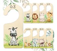 Whaline Lot de 8 séparateurs de taille pour placard de bébé - Aquarelle - Animaux de safari - En bois - À suspendre - Organisateur de placard pour bébé de nouveau-né à 24 mois d'épaisseur