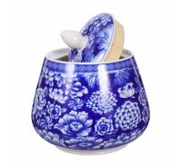 WHAMVOX Bocal de Rangement Ménager Style Rétro Chinois Délicat 870ml en Céramique Bleue Couvercle Hermétique pour Thé et Cadeau de Pendaison de Crémaillère