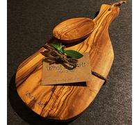 What the Art!® Olive Wood «Serrano» M | Planche à découper en bois d'olivier + bol + cadeau | env. 30 x 15 x 2 cm