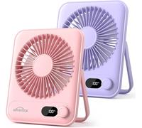 WHATOOK Lot de 2 mini ventilateurs de table silencieux : 100 vitesses et batterie de 2000 mAh, petit ventilateur USB rechargeable avec écran LED, ventilateur portable pliable pour bureau, maison