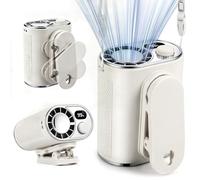 WHATOOK Ventilateur de ceinture portable : 1 à 100 vitesses réglables en continu Ventilateur à clip avec rotation à 360°, affichage numérique et fonction batterie externe 10 W, ventilateur portable