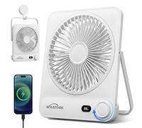 WHATOOK Ventilateur de Table Rechargeable, 10000 mAh, 100 Vitesses, USB-C | 40h d'autonomie, Utilisable en Charge, Silencieux, écran LED intelligent, Nettoyable, Ultra-plat pour Bureau Chambre Voyage